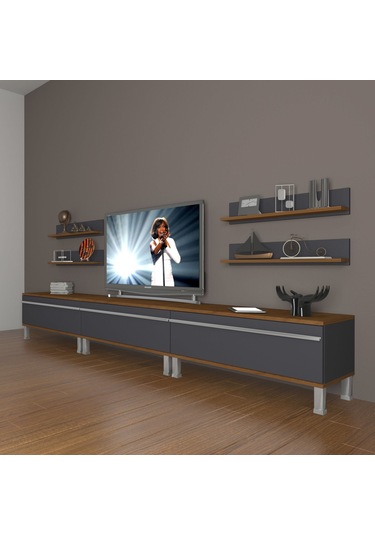 Decoraktiv Eko 270r Mdf Krom Ayaklı Tv Ünitesi Tv Sehpası Ceviz - Antrasit