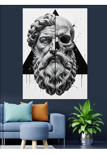 Ahşap Tablo Geometrik Antik Heykel Başı