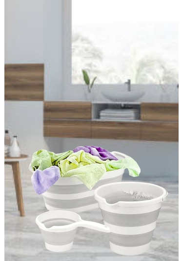 Vera Bath 3'lü Katlanır Multi Set Sepet-kova-maşrapa Renkli