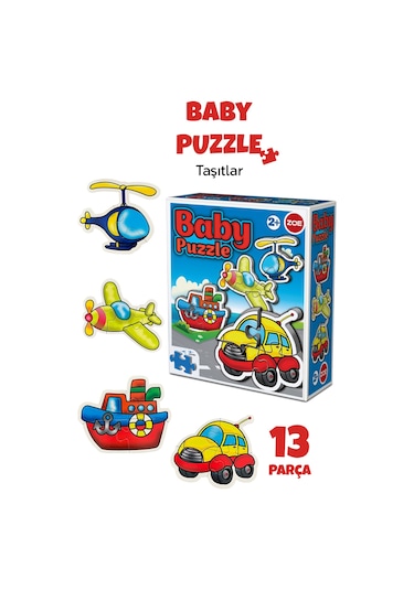 13 Parça Taşıt Figürlü Puzzle Seti - Araba Gemi Uçak Helikopter Şekilli 2-3 Yaş Eğitici Yapboz