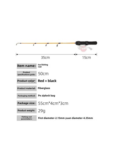 Reedark Kompakt Cam Çelik Buz Balıkçılığı Kamışı 50cm - Taçlı El Tutucu, Dayanıklı Ve Taşınabilir, Stokta Toplu Satış Kırmızı Kamış+kırmızı Makara