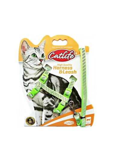 Catlife Gece Parlayan Gezdirme Kedi Göğüs Tasması Seti Yeşil 110 CM