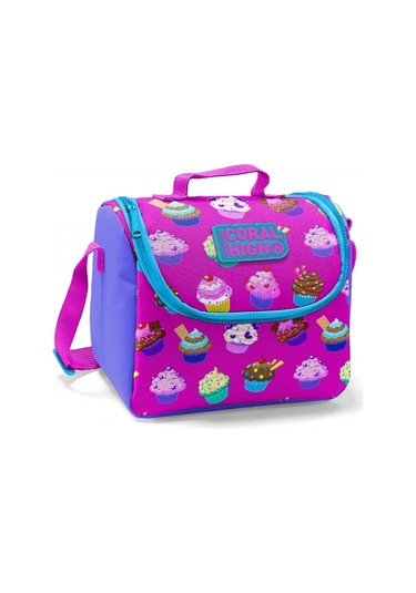 Coral High Pembe-Mor Cupcake Baskılı Termoslu Beslenme Çantası -