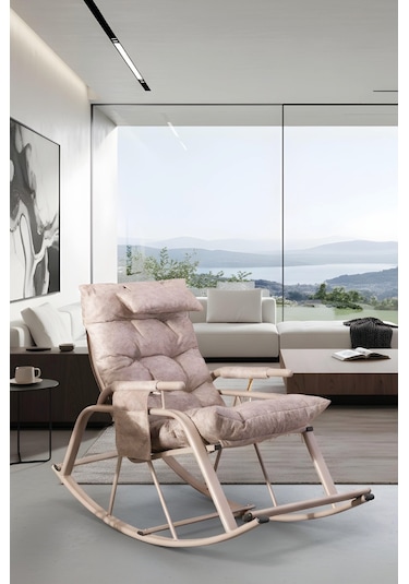 Lumis Garden Sallanan Sandalye, Metal Ayaklı Tv Koltuğu, Sallanan Tekli Koltuk Krem