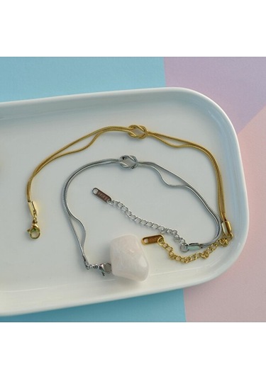 Çelik Bileklik İkili Set Sevgili Dostluk Bilekliği Hediye Bileklik Çelik 1 Gold, 1 Gümüş Çok Renkli