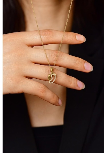 Roza Silver Zirkon Taşlı Gold Anne Bebek Ayak İzi Gümüş Kolye