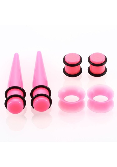 Homyl 50 Adet 14g-00g O-ring Akrilik Konik Fişler Ve Silikon Pembe