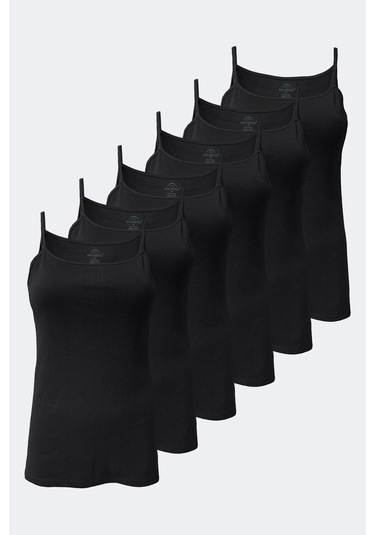 Malabadi Kadın Siyah 6 Lı Paket %100 Pamuk Ribana Ip Askılı Atlet 105-e Siyah