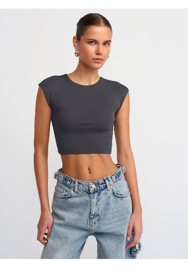 Dilvin Pamuk Ve Modal Karışımlı Crop Top Antrasit