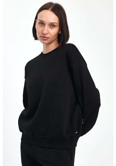 Odda Bisiklet Yaka Sweatshirt Siyah