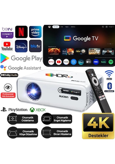Vankyo Aurzen D1g Android Google Tv 4k Destekli Projeksiyon Cihazı +hdr10+auto Focus+auto Keystone+6g Wifi+6.1bt+dolby Ses Sistemi - Ps5/ps4/xbox