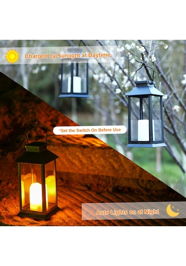 Tomshine Led'ler Ile Tomshine Güneş Enerjili Fener Işıkları Siyah