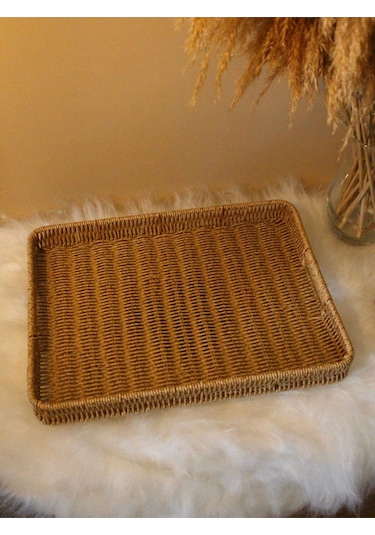 Hasır Rattan Örme Tepsi Geniş Boy Dikdörtgen Diğer