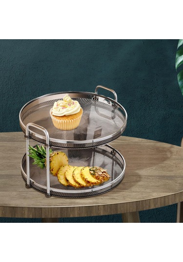 Suntek 2 Katlı Sayaç Tepsi Oturma Odası Kozmetik Depolama Gri Gri