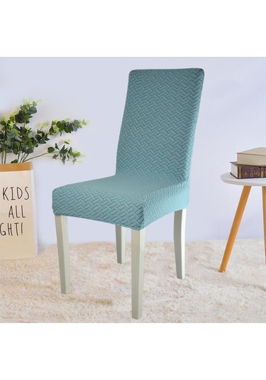 StarMall Tuğla Desen Likrali Jakarlı Kümaş Sandalye Örtüsü, Lastikli, Esnekli Sandalye Kılıfı 1 Adet Turkuaz