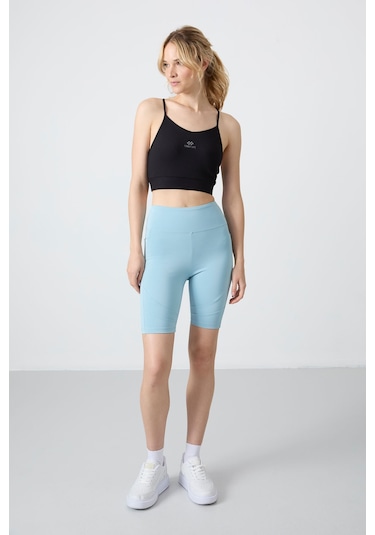 Tommy Life Açık Mavi Polyester Esnek Standart Fit Performans Kadın Biker Tayt - 91012 Açık Mavi