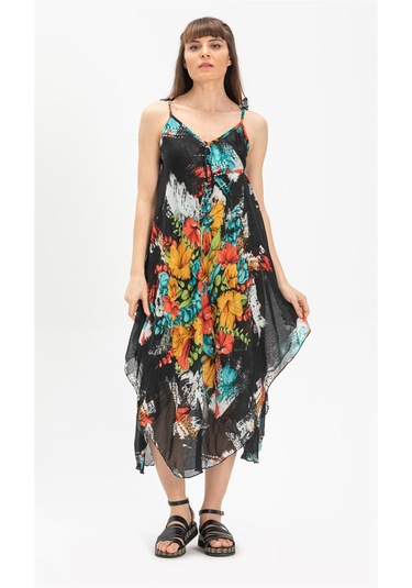 Askılı Vual Afrodit Midi Boy Elbise Siyah 6153 Siyah