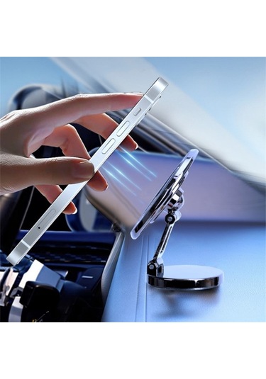 G168 Dönebilen Cep Telefonu Standı Araba Gösterge Paneli Ön Cam Manyetik Telefon Tutucu Gümüş