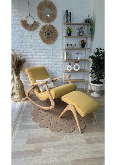 Asedia Ekol Dişbudak Naturel Sarı Sallanan Sandalye Berjer