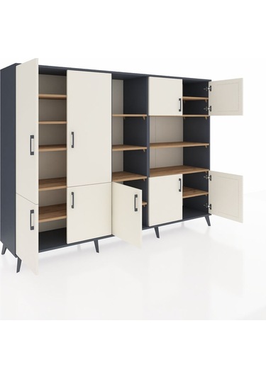 Hyperion Dolap 14 Raflı 9 Kapaklı 220x44x163 Antrasit-aytaşı/çam Antrasit-aytaşı/çam