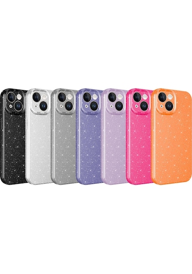 Apple Uyumlu iPhone 15 Plus Kılıf Kamera Korumalı Simli Lüks Koton Kapak