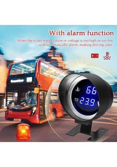 Yifomall Araçlar İçin 2'li Kombine Dijital Gösterge - Su Sıcaklığı Ve Voltmetre 9-36v