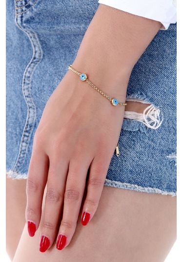 Bhs Life Kadın Nazar Boncuklu Çelik Zincir Altın Kaplama Bileklik Altın