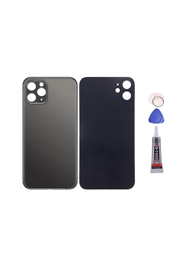 Apple Uyumlu iPhone 11 Pro Siyah Arka Kapak Batarya Kapağı Pil Kapağı Yapışkan Ve Sökme Aparatıyla Beraber Full Set Siyah