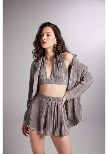 Holly Lolly Düğme Kapamalı Comfy Oversize Gömlek Vizon