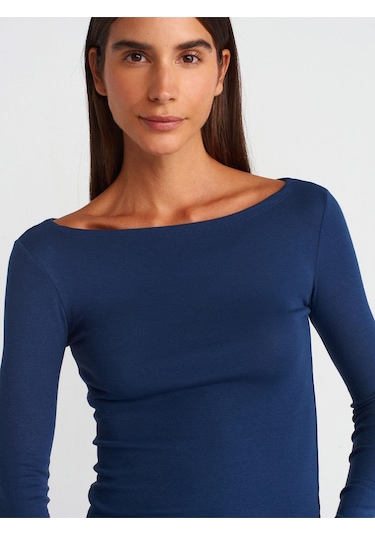 31332 Kayık Yaka Uzun Kollu Top-lacivert-9812 Lacivert