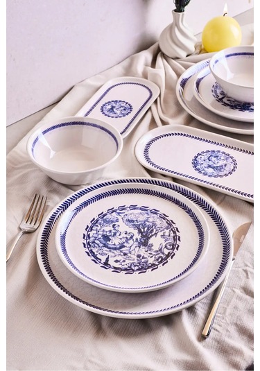 French Vintage 8 Parça 2 Kişilik Yemek Takımı Cokrenklı Desenli