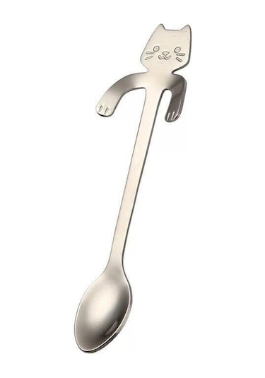 Gümüş Paslanmaz Çelik Kahve Kaşığı Güzel Sevimli Kedi Şekli Çay Kaşığı Tatlı Aperatif Kepçe Dondurma Mini Kaşık Sofra Mutfak Aletleri