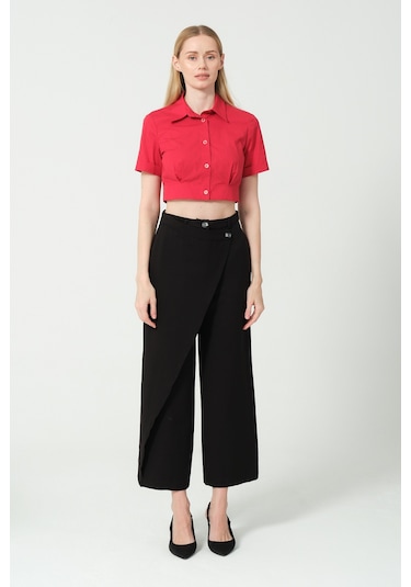 Samore Polo Yaka Crop Gömlek Kırmızı