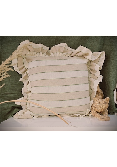 Bohem Fırfırlı Keten Çizgili Kırlent