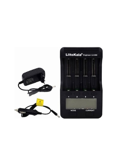 Liitokala Lii-500 4 Yuvalı Lcd Lityum/nimh Pil Şarj Cihazı+2a Adaptör+araç Şarj Cihazı Siyah Ab Tak