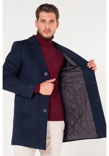 Slimfit V Yaka Kışlık Lacivert Kaşe Kaban Palto Renkleri Mevcut-Lacivert