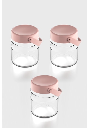 Renga Macro 900 Ml Pembe Kapaklı 3'lü Cam Kavanoz Seti 131061 Pembe