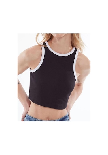 Fitilli Kız Çocuk Crop Atlet Siyah