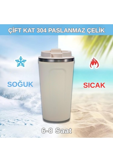 500 Ml Paslanmaz Çelik Bardak Termos Çift Katmanlı Beyaz