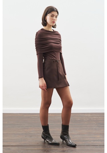 Büzgü Detaylı Bluz Acı Kahve Acı Kahve