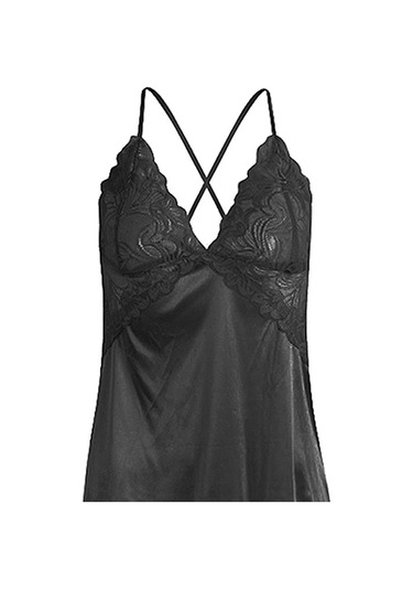 Dolıty Kadın Babydoll İç Giyim Dantel Askılı Pijama T-sırt Siyah Xl Siyah