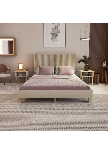 Alaz Model Doğal Çam Ahşap Karyola Dikey -261 180 x 200 CM