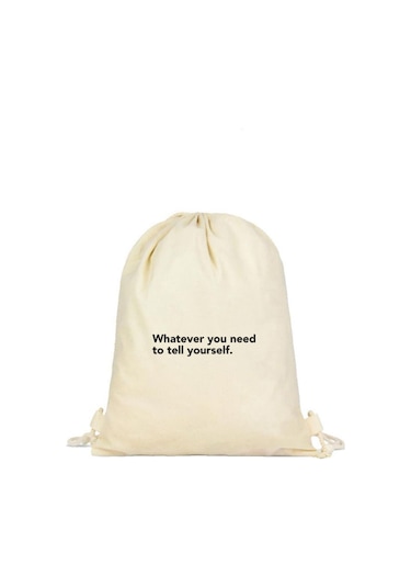 Motivasyon Motto Baskılı Büzgülü Sırt Çantası - Krem