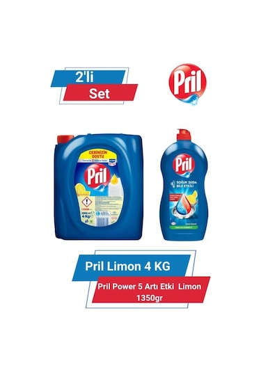 Pril Limon 4 Kg & Pril Power 5 Artı Etki Limon 1350gr 2'li Set set-hnkdtj-5213-6162