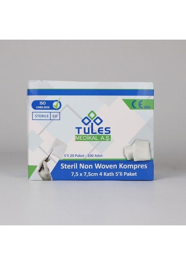 Tules Non Woven Kompres 7,5 x 7,5 cm 4 Katlı 100 Adet 10 Kutu