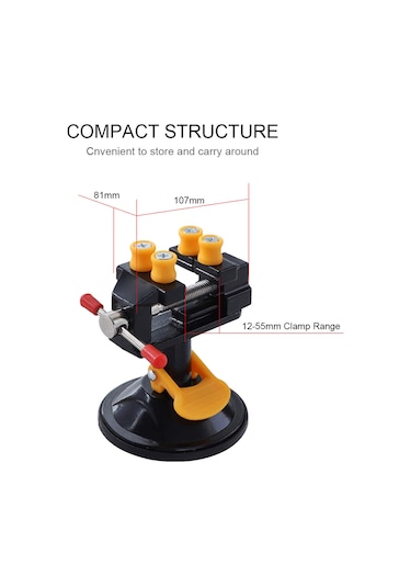 Skycity Alüminyum Mini Süspansiyon Tırnaklı Fikstür - 360 Döner Başlı - 12-55mm Tutma Aralığı - Siyah Siyah