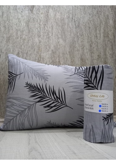 Üntaş Life Yeni Çift Kişilik Lastikli Çarşaf + Yastık Kılıfı Gri 2 Adet Gri