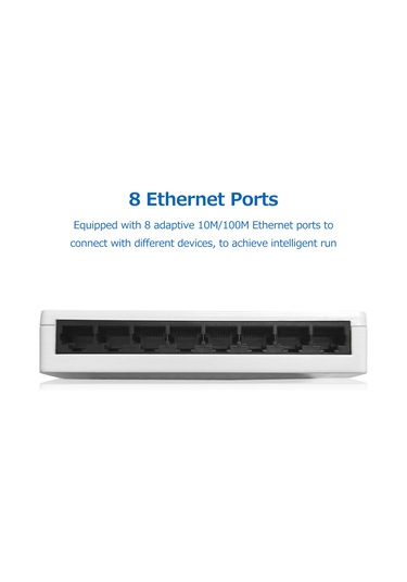 Maiyame 8 Port 10/100m Ethernet Anahtarı - Geniş Voltajlı, Düşük Tüketimli, Etkin Soğutma, Ev & Ofis Kullanıma Uygun, Avrupa Standartı