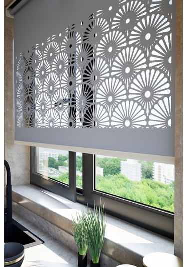 Lazer Kesim Mat Stor Perde, Lazer Kesimli Modern Serisi, M-121004 Antrasit Renk Antrasit