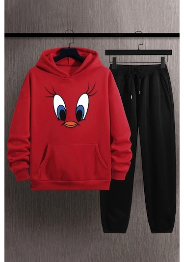 Tweety Baskılı Eşofman Takımı Kırmızı
